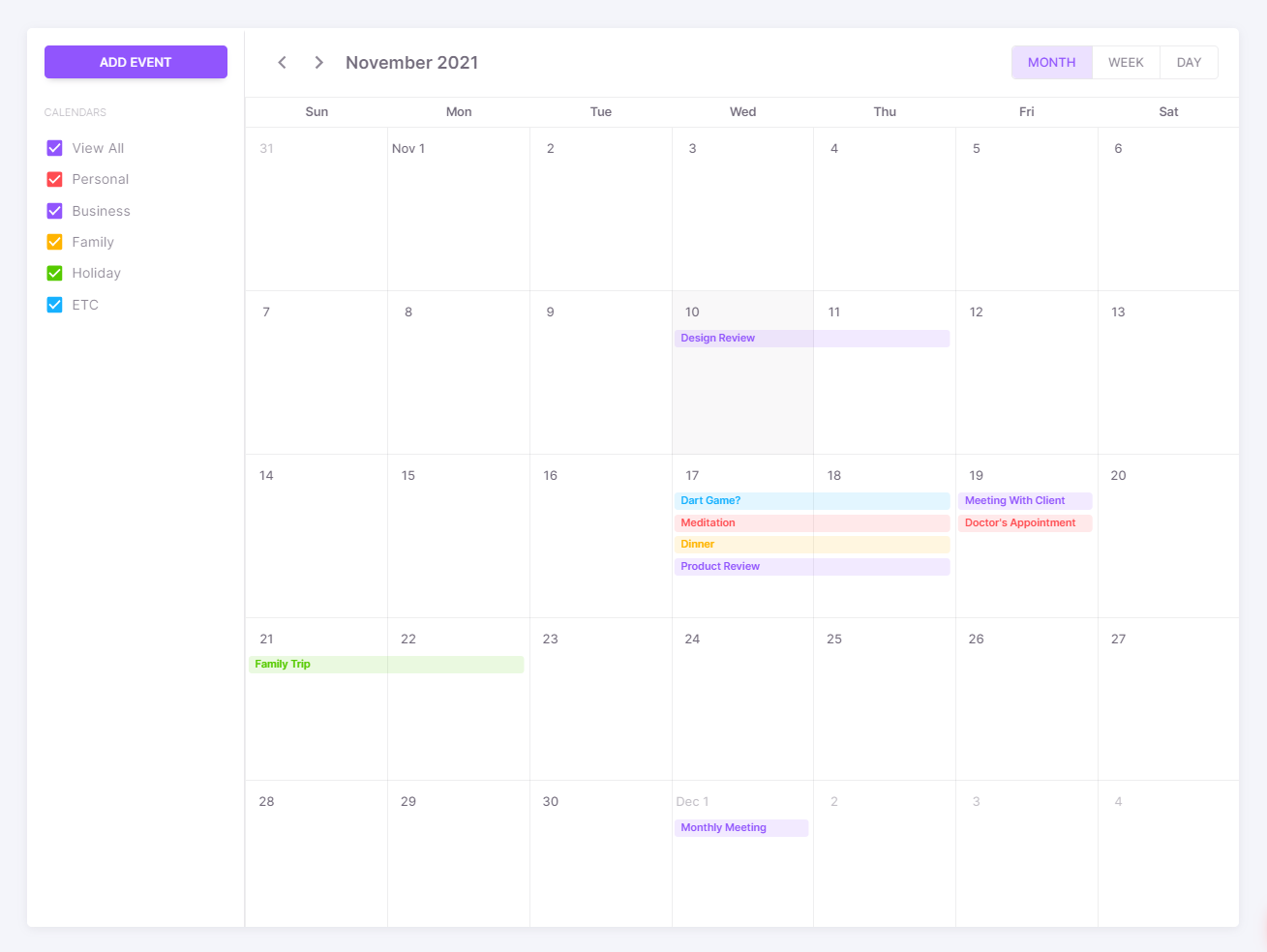 Vuetify components calendar