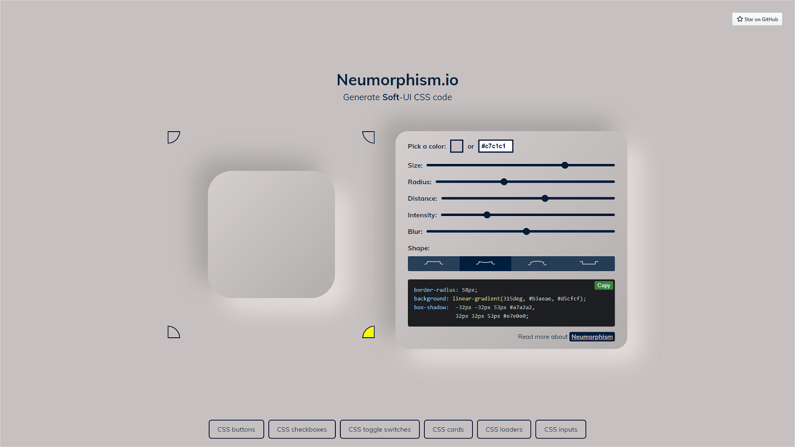 Neumorphism CSS Shadow Generator