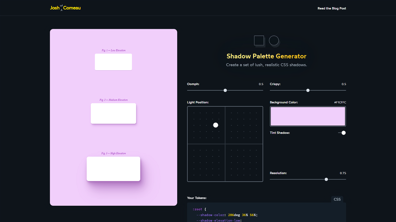 shadow palette CSS Shadow Generator