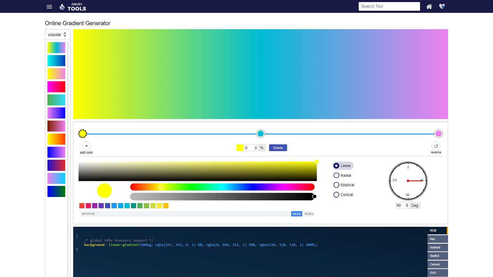 Angry tools CSS gradient generator
