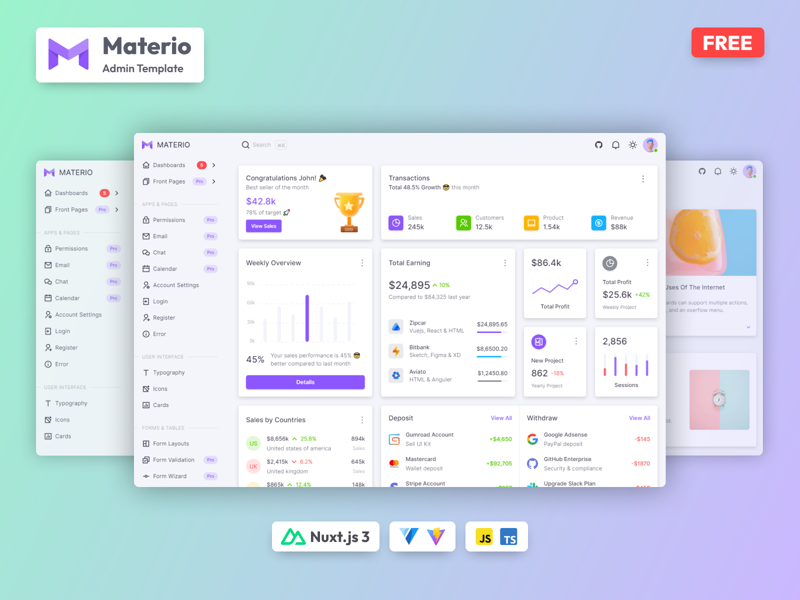 Materio Free Vuetify NuxtJS Admin Template
