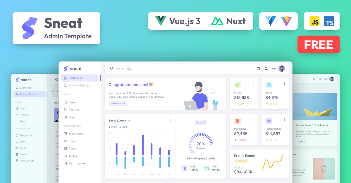 Sneat - Free Vuetify NuxtJS 3 Admin Template