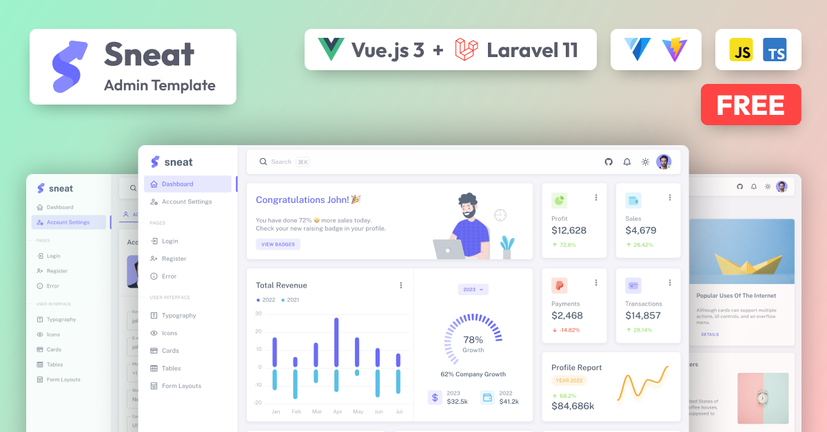 Sneat - Free Vuetify Vuejs Laravel Admin Template